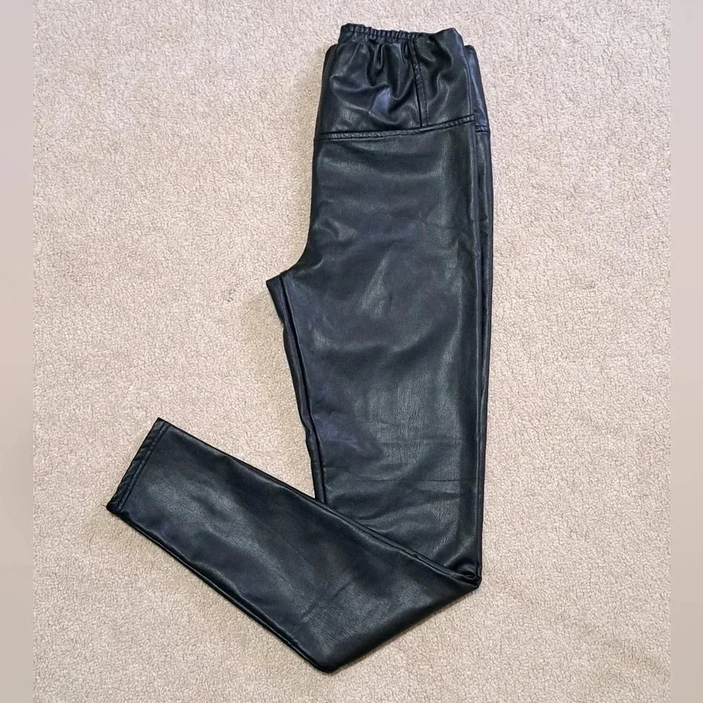 Black Faux Leather Women's Pants